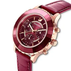 Alternative view of SWAROVSKI Women’s Swiss Made Quartz Red Leather Strap Red Dial 39mm Watch 5547642