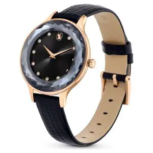 Alternative view of SWAROVSKI Women’s Swiss Made Quartz Black Leather Strap Black Dial 33mm Watch 5650033