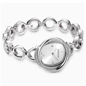 Alternative view of SWAROVSKI Women’s Swiss Made Quartz Silver Metal Chain Silver Sunray Dial 30mm Watch 5547622