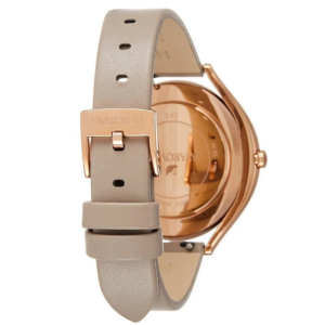SWAROVSKI Women’s Swiss Made Quartz Grey Leather Strap Silver Sunray Dial 35mm Watch 5519450 - Image 3