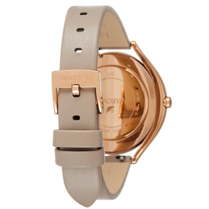 SWAROVSKI Women’s Swiss Made Quartz Grey Leather Strap Silver Sunray Dial 35mm Watch 5519450 - Image 3