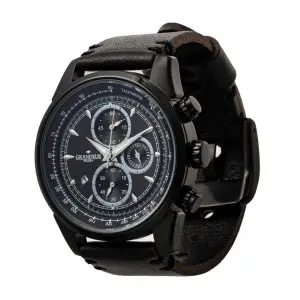 Alternative view of GRANDEUR PLUS Japan Chronograph Men’s Quartz Leather Strap Black Dial 51mm Watch GRP001B1