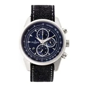 GRANDEUR PLUS Japan Chronograph Men’s Quartz Denim Nato Strap Blue Dial 51mm Watch GRP001D5