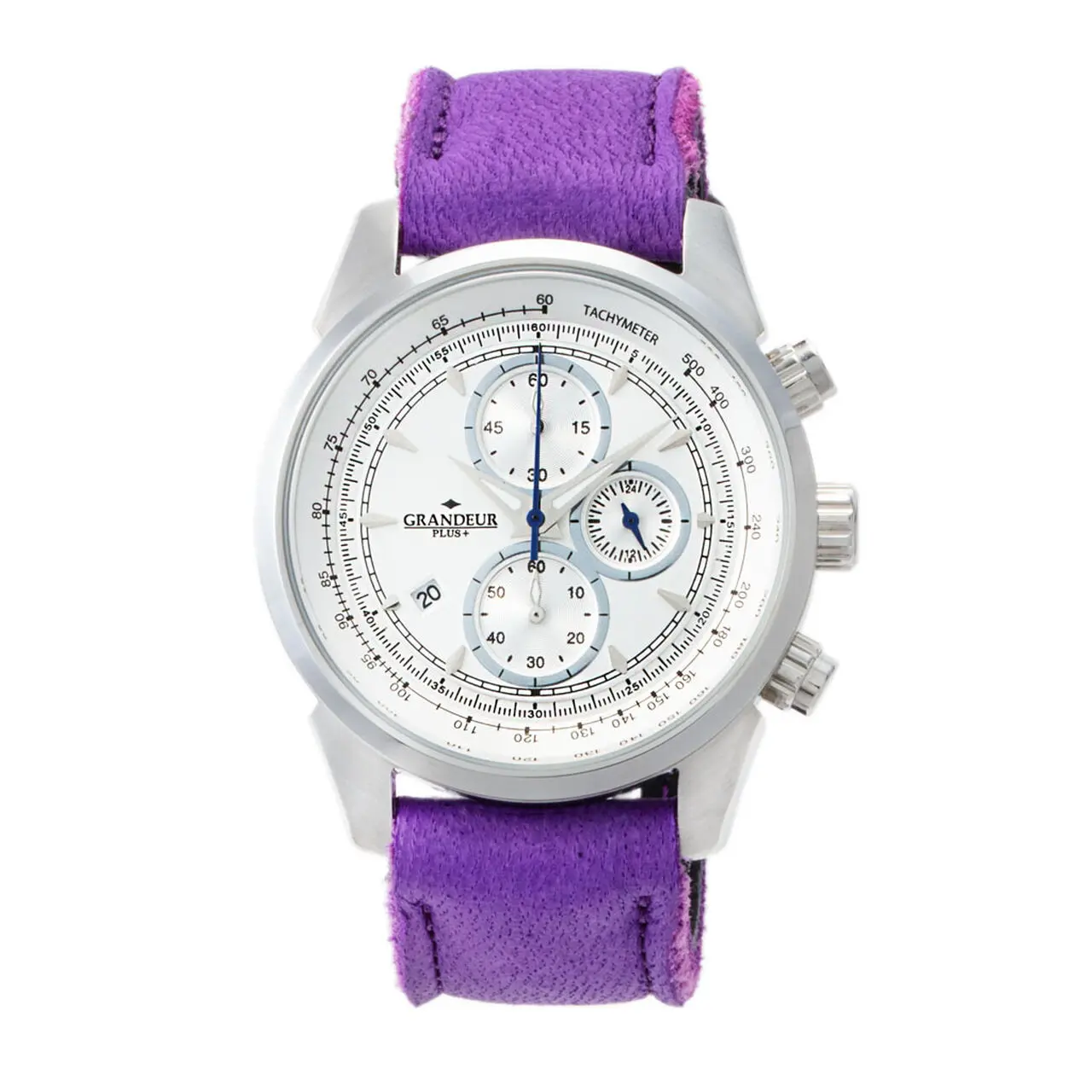 GRANDEUR PLUS Japan Chronograph Men’s Quartz Leather Strap White Dial 51mm Watch GRP001E5