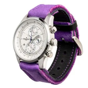 GRANDEUR PLUS Japan Chronograph Men’s Quartz Leather Strap White Dial 51mm Watch GRP001E5
