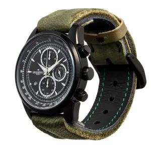 Alternative view of GRANDEUR PLUS Japan Chronograph Men’s Quartz Leather Strap Black Dial 51mm Watch GRP001E6
