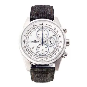 GRANDEUR PLUS Japan Chronograph Men’s Quartz Kakishibu Denim Strap White Dial 51mm Watch GRP001K1