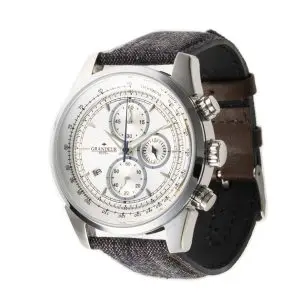 GRANDEUR PLUS Japan Chronograph Men’s Quartz Kakishibu Denim Strap White Dial 51mm Watch GRP001K1