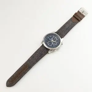 GRANDEUR PLUS Japan Chronograph Men’s Quartz Kakishibu Denim Strap Blue Dial 51mm Watch GRP001K2 - Image 5