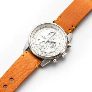 GRANDEUR PLUS Japan Chronograph Men’s Quartz Leather Strap White Dial 51mm Watch GRP001W1