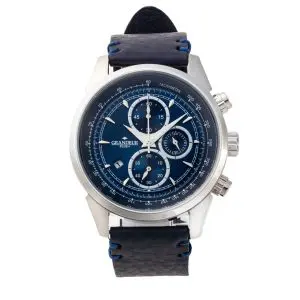 GRANDEUR PLUS Japan Chronograph Men’s Quartz Leather Strap Blue Dial 51mm Watch GRP001W2