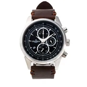 GRANDEUR PLUS Japan Chronograph Men’s Quartz Leather Strap Black Dial 51mm Watch GRP001W3