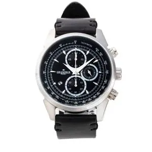 GRANDEUR PLUS Japan Chronograph Men’s Quartz Leather Strap Black Dial 51mm Watch GRP001W4
