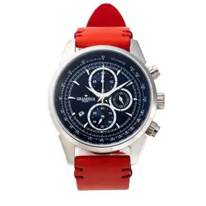 GRANDEUR PLUS Japan Chronograph Men’s Quartz Leather Strap Blue Dial 51mm Watch GRP001W6