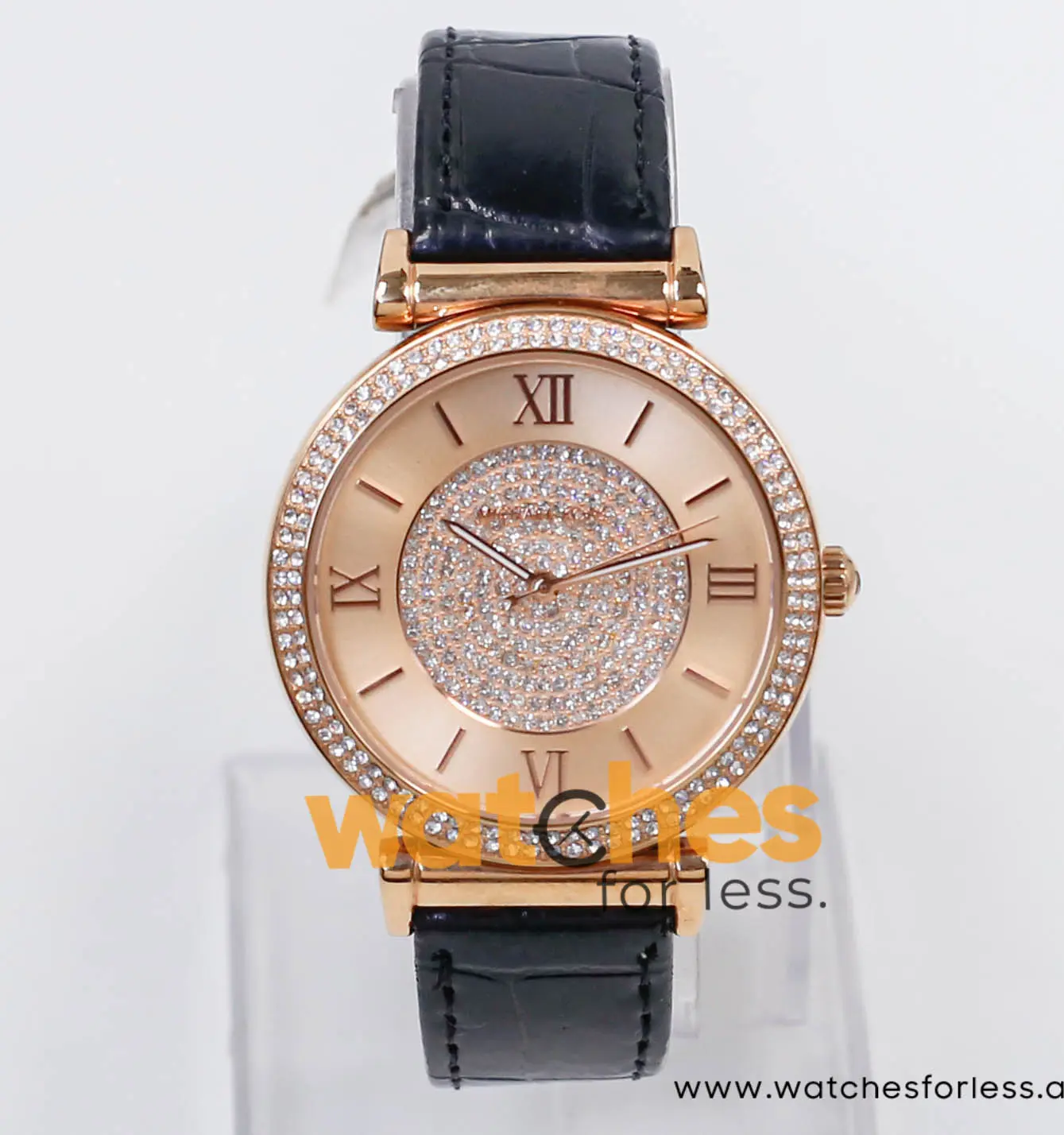 Michael Kors Women’s Quartz Black Leather Strap Rose Gold Dial 39mm Watch MK2376 (Shelf Leftover)