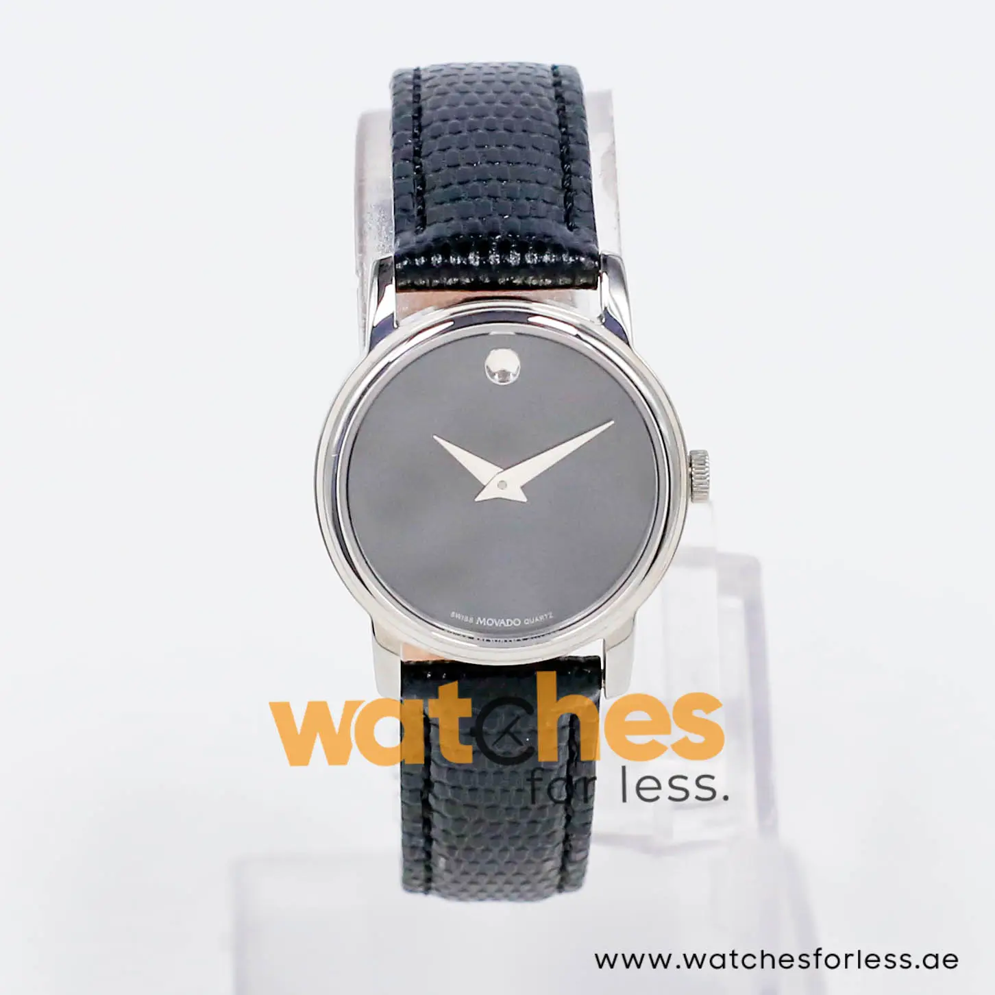 Movado Museum Women’s Quartz Swiss Made Black Leather Strap Black Dial 27mm Watch 0607015 - Image 3