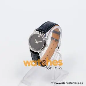 Movado Museum Women’s Quartz Swiss Made Black Leather Strap Black Dial 27mm Watch 0607015 - Image 4