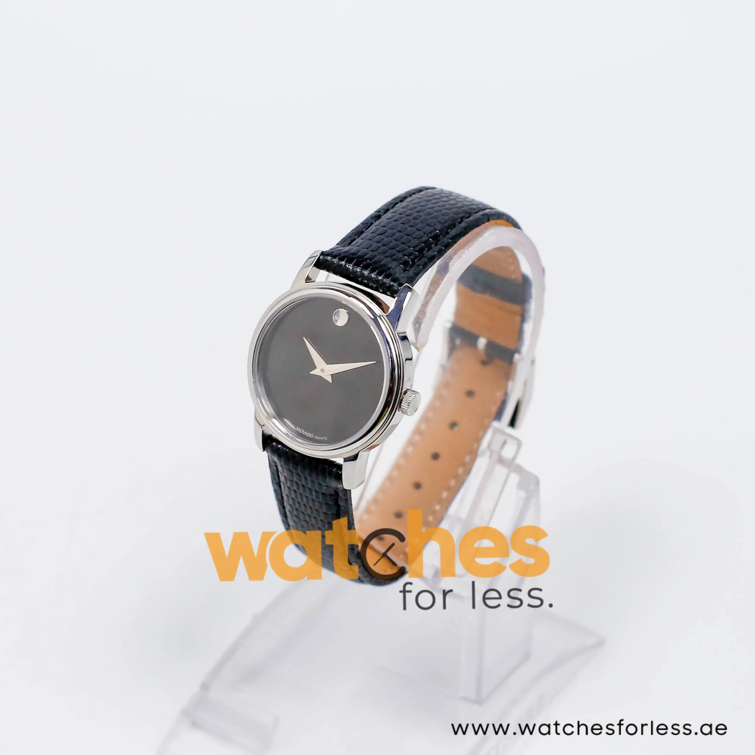 Movado Museum Women’s Quartz Swiss Made Black Leather Strap Black Dial 27mm Watch 0607015 - Image 4
