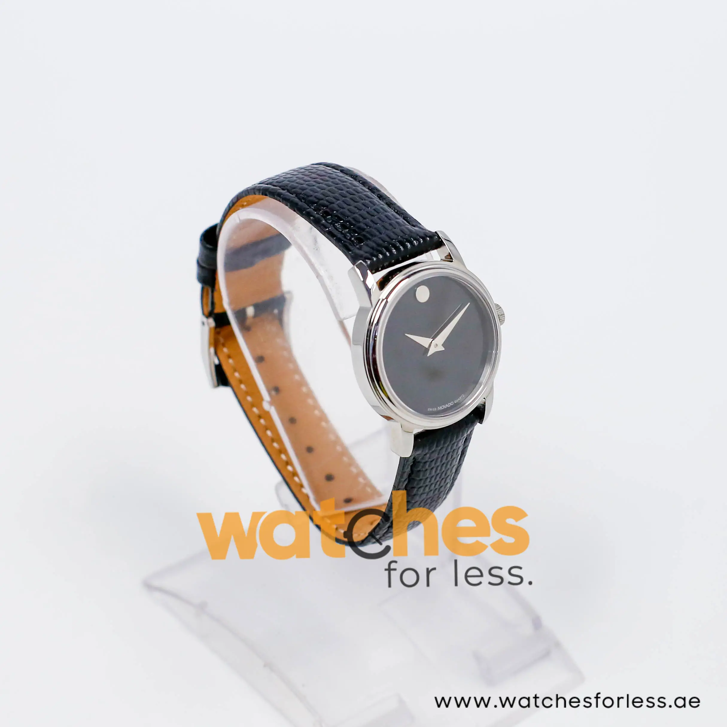 Movado Museum Women’s Quartz Swiss Made Black Leather Strap Black Dial 27mm Watch 0607015 - Image 5