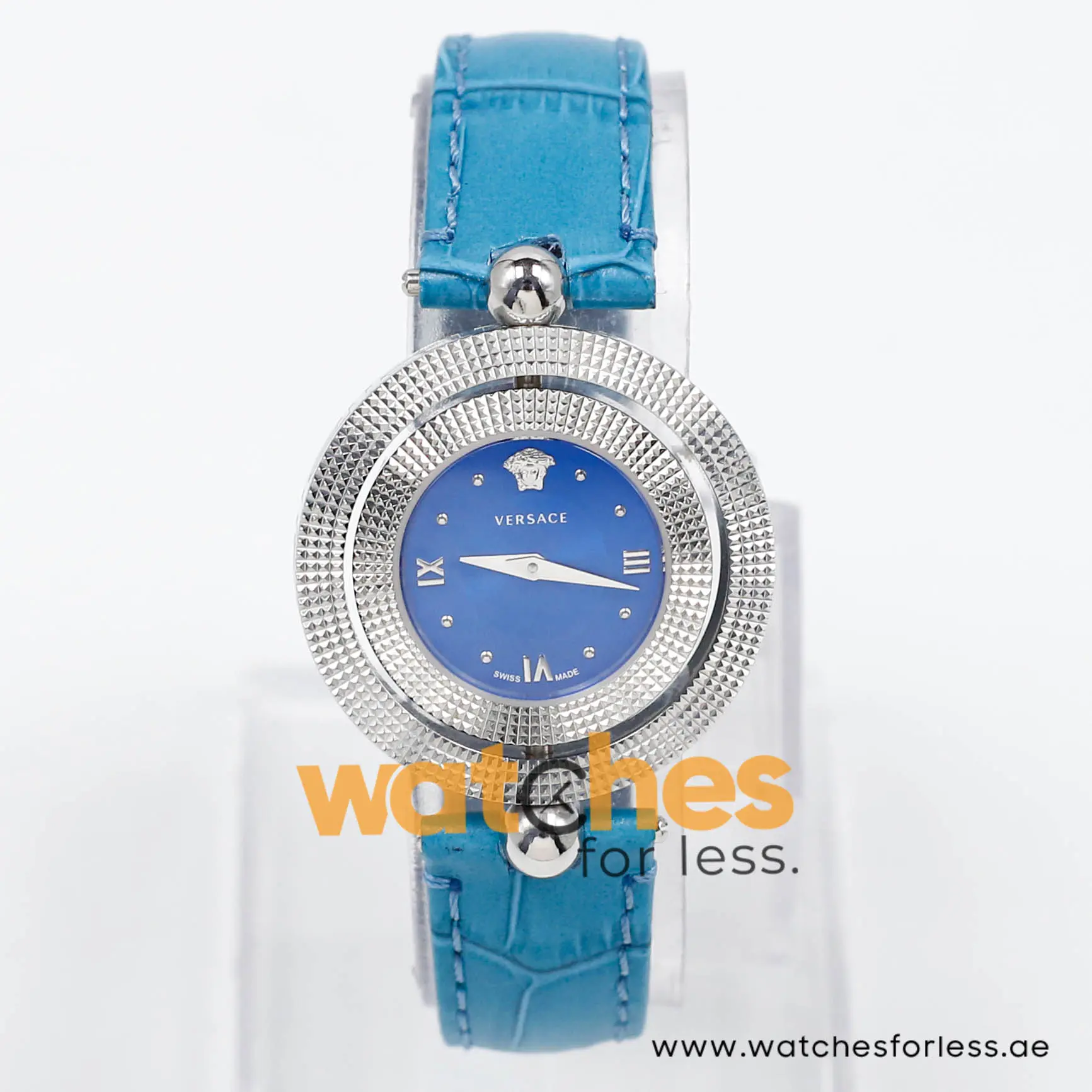 Versace Women’s Quartz Swiss Made Sky Blue Leather Strap Blue Dial 34mm Watch VE7900220 (Shelf Leftover) - Image 2