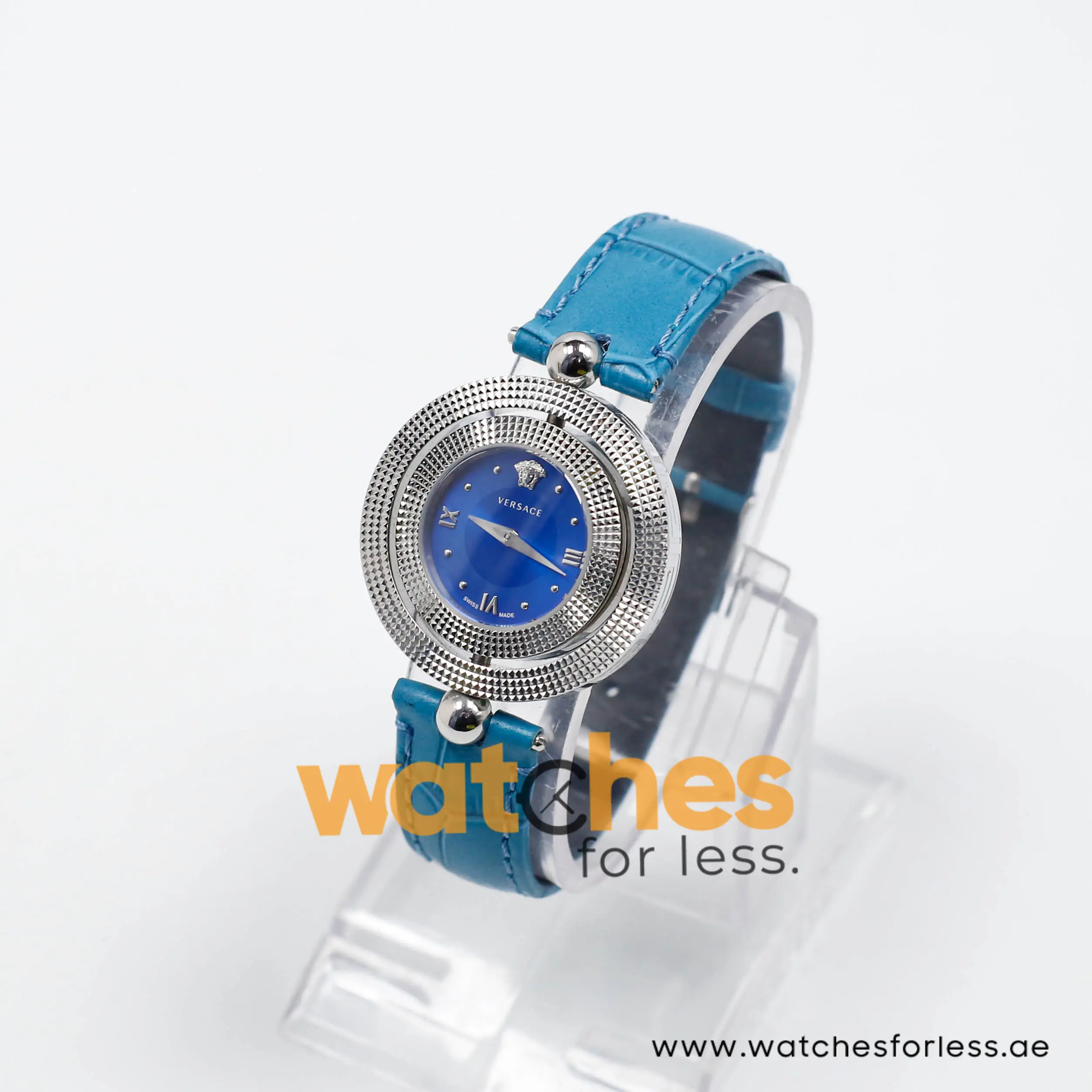 Versace Women’s Quartz Swiss Made Sky Blue Leather Strap Blue Dial 34mm Watch VE7900220 (Shelf Leftover) - Image 3
