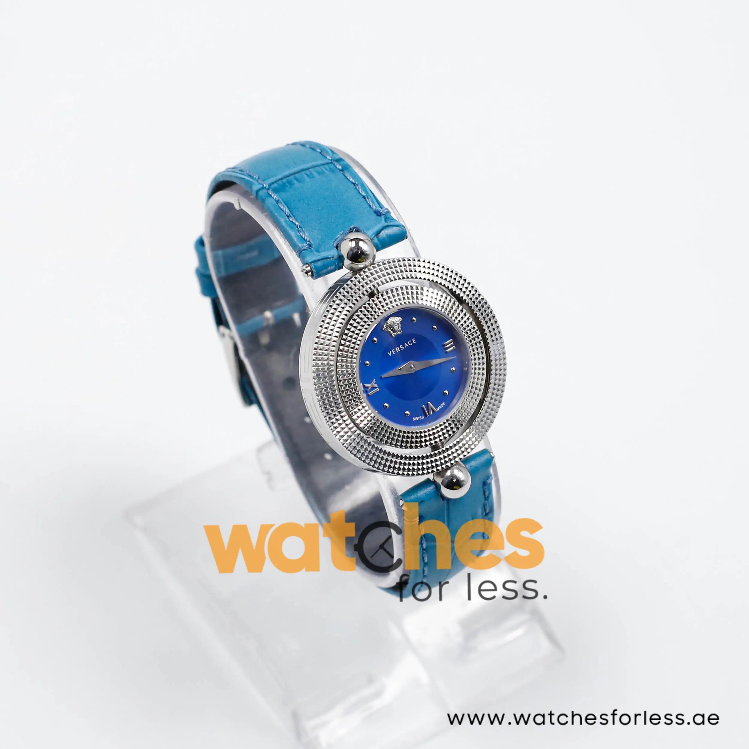 Versace Women’s Quartz Swiss Made Sky Blue Leather Strap Blue Dial 34mm Watch VE7900220 (Shelf Leftover) - Image 4