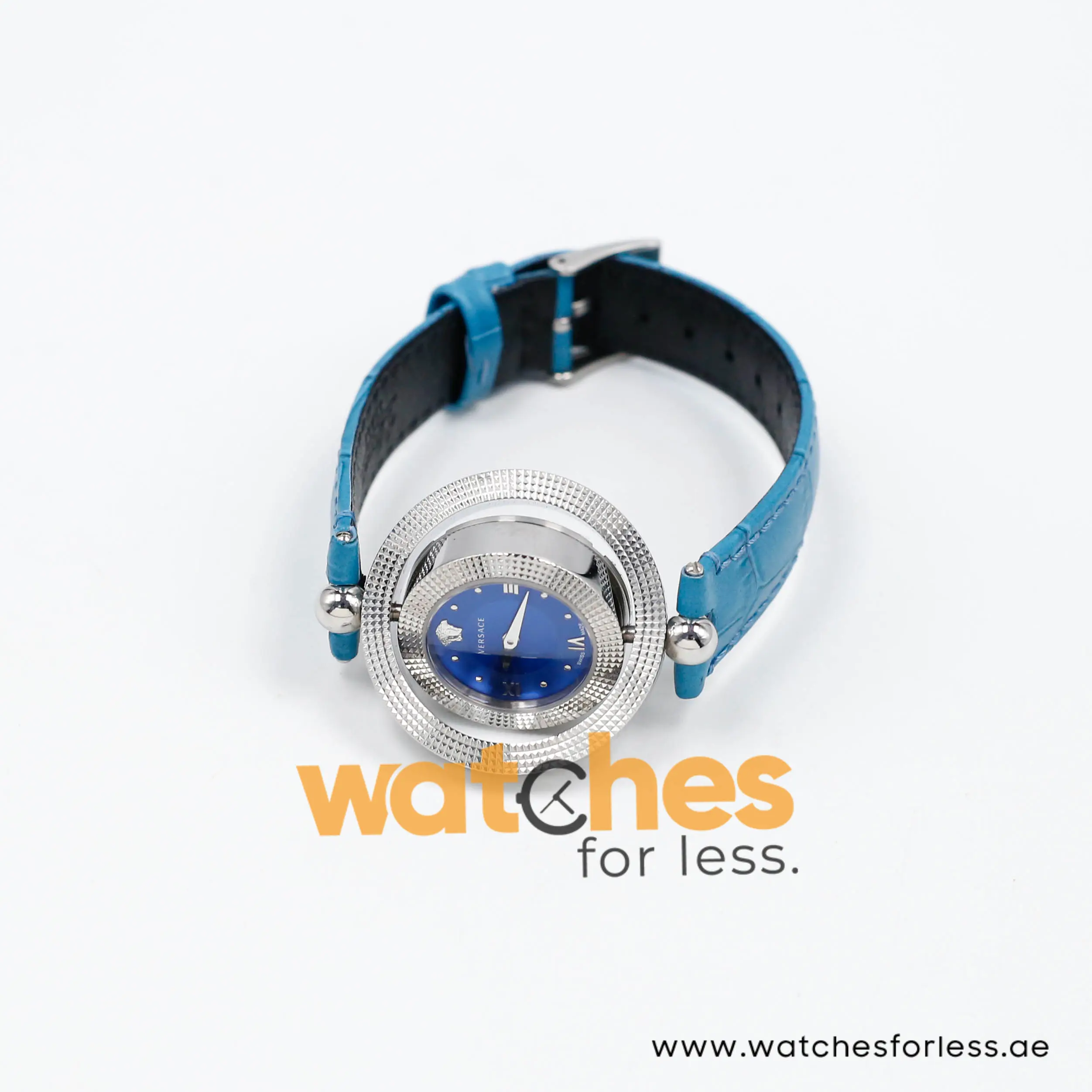 Versace Women’s Quartz Swiss Made Sky Blue Leather Strap Blue Dial 34mm Watch VE7900220 (Shelf Leftover) - Image 5