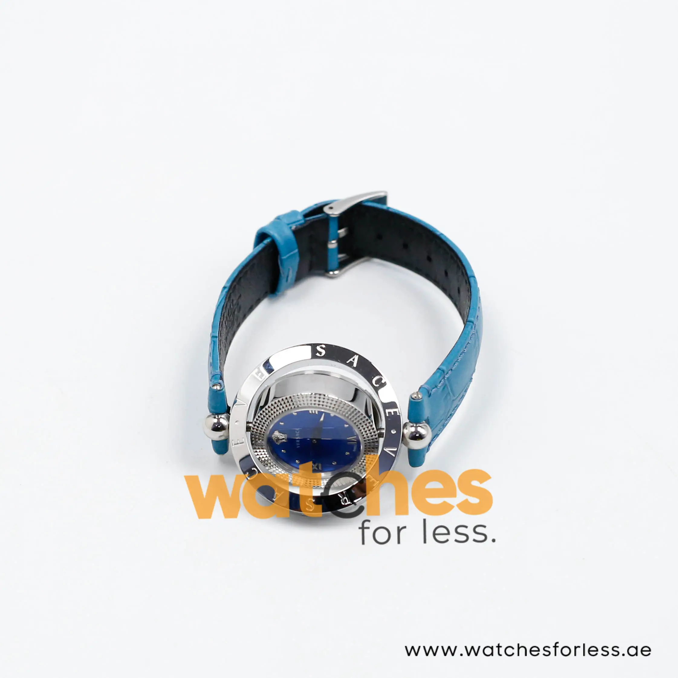 Versace Women’s Quartz Swiss Made Sky Blue Leather Strap Blue Dial 34mm Watch VE7900220 (Shelf Leftover) - Image 6