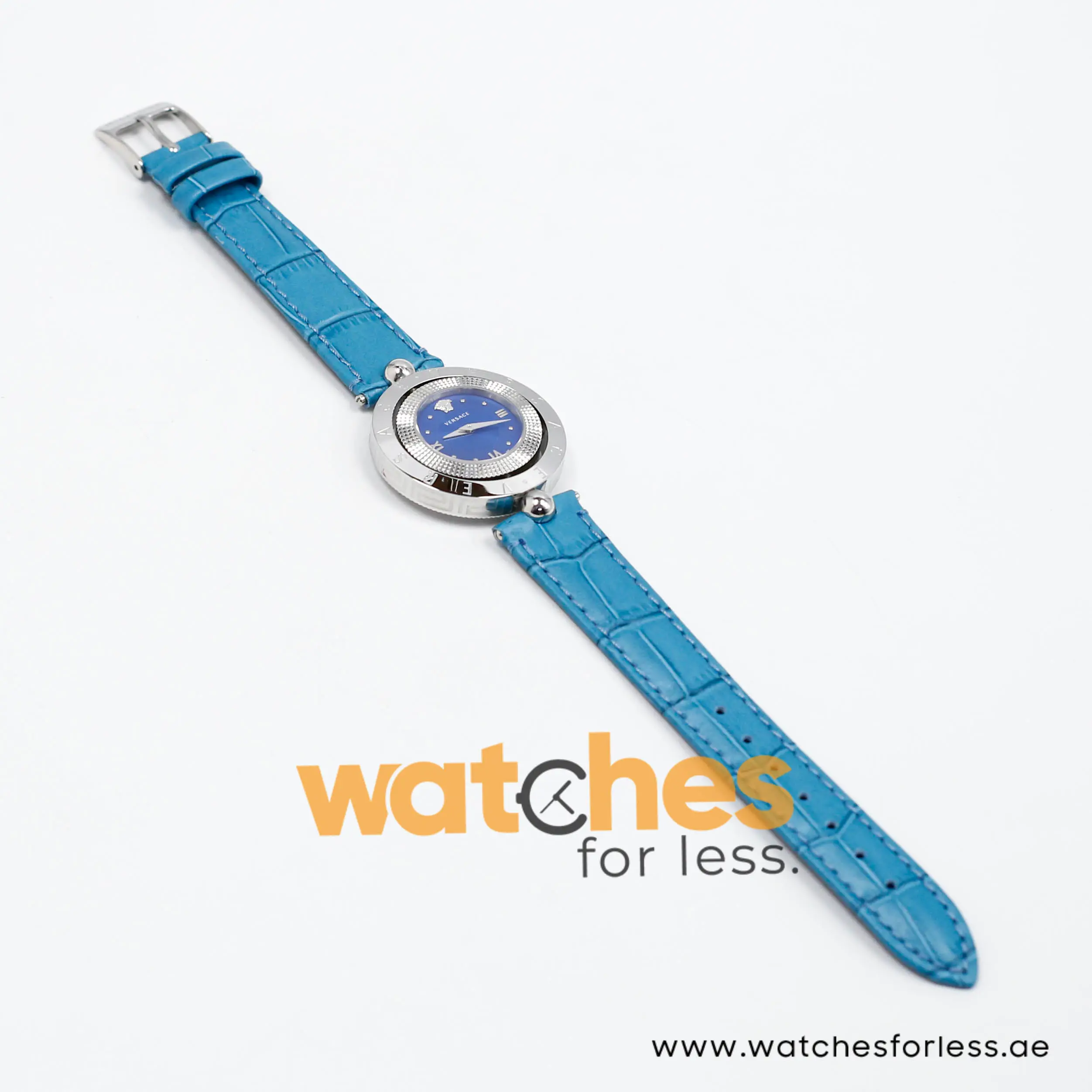Versace Women’s Quartz Swiss Made Sky Blue Leather Strap Blue Dial 34mm Watch VE7900220 (Shelf Leftover) - Image 12