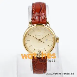 Burberry Women’s Swiss Made Quartz Brown Leather Strap Gold Dial 32mm Watch BU10104-1