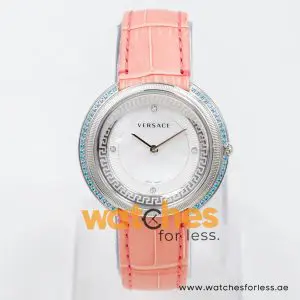 Versace Women’s Quartz Swiss Made Pink Leather Strap Mother Of Pearl Dial 39mm Watch VA7100014