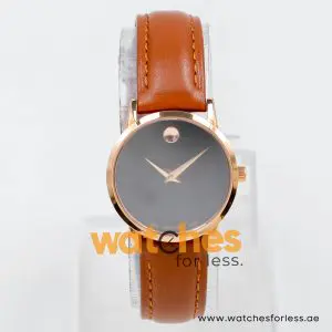 Alternative view of Movado Museum Women’s Quartz Swiss Made Brown Leather Strap Black Dial 28mm Watch 0607320 (Shelf Leftover)