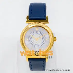 Versace Women’s Quartz Swiss Made Blue Leather Strap Light Blue Crystal Dial 35mm Watch VERE01018
