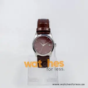 Tissot Women’s Quartz Swiss Made Dark Brown Leather Strap Maroon Dial 33mm Watch T035.210.16.371.00-1