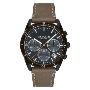Coach Men’s Quartz Olive Leather Strap Black Dial 44mm Watch 14602408