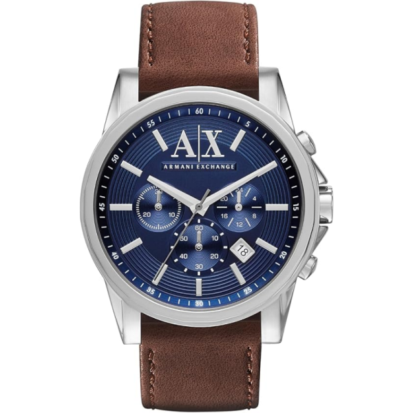 Armani Exchange Men’s Quartz Brown Leather Strap Blue Dial 45mm Watch AX2501 (Without Tag)