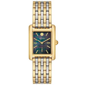 Tory Burch Women’s Quartz Two-Tone Stainless Steel Black Mother Of Pearl Dial 25mm Watch TBW1084