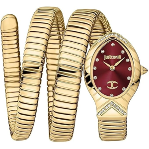 Just Cavalli Women’s Quartz Gold Snake Stainless Steel Red Dial 22mm Watch JC1L248M0035