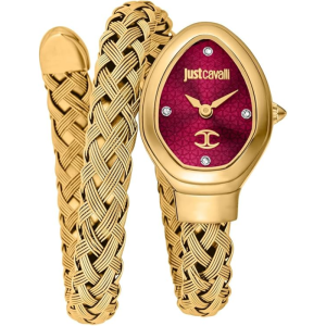 Just Cavalli Women’s Quartz Gold Snake Stainless Steel Red Dial 22mm Watch JC1L264M0035