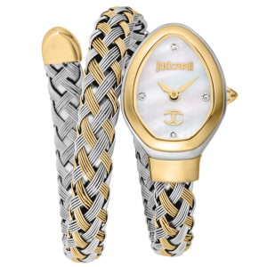 Just Cavalli Women’s Quartz Two-Tone Snake Stainless Steel White Mother Of Pearl Dial 22mm Watch JC1L264M0055