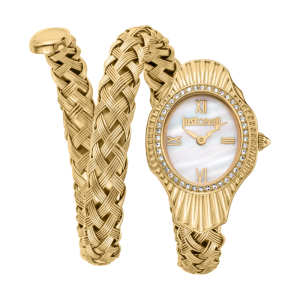 Just Cavalli Women’s Quartz Gold Snake Stainless Steel White Mother Of Pearl Dial 23mm Watch JC1L305M0025