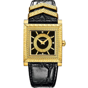 Versace Women’s Quartz Swiss Made Black Leather Strap Black Dial 30mm Watch VQF050015 (Without Tag)