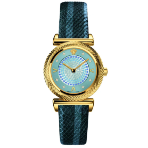 Versace Women’s Quartz Swiss Made Blue & Sky Blue Leather Strap Light Blue Crystal Dial 35mm Watch VERE01018 (Without Tag)
