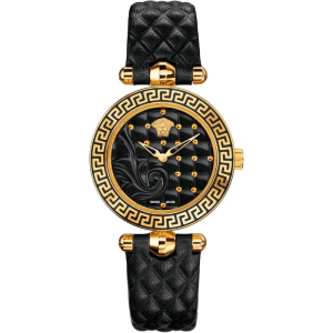 Versace Women’s Quartz Swiss Made Black Leather Strap Light Black Dial 30mm Watch VQM010015 (Without Tag)