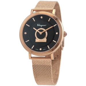 Ferragamo Women’s Swiss Made Quartz Rose Gold Stainless Steel Black Dial 36mm Watch SF8200719 (Without Tag)