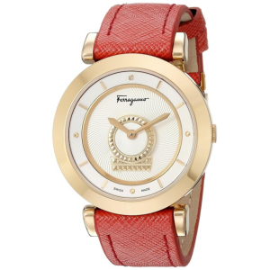 Ferragamo Women’s Swiss Made Quartz Red Leather Strap Silver Dial 37mm Watch FQ4240015 (Without Tag)