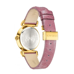 Alternative view of Versace V-Motif Vintage Women’s Quartz Swiss Made Purple Leather Strap Gold Dial 35mm Watch VERE01118 (Without Tag)