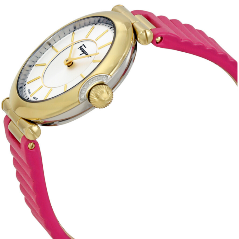 Ferragamo Women’s Swiss Made Quartz Pink Leather Strap Silver Dial 36mm Watch FIN030015 (Without Tag) - Image 2