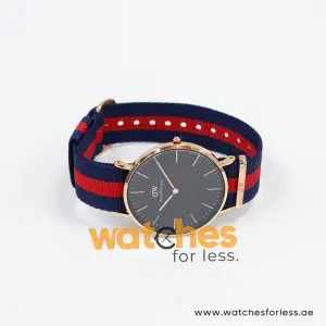 Daniel Wellington Men’s Quartz Red & Blue Nylon Strap Black Dial 40mm Watch DW00100148-1 (Shelf Leftover)