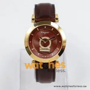 Ferragamo Women's Swiss Made Quartz Dark Brown Leather Strap Brown Dial 37mm Watch FQ4080013 (Shelf Leftover)